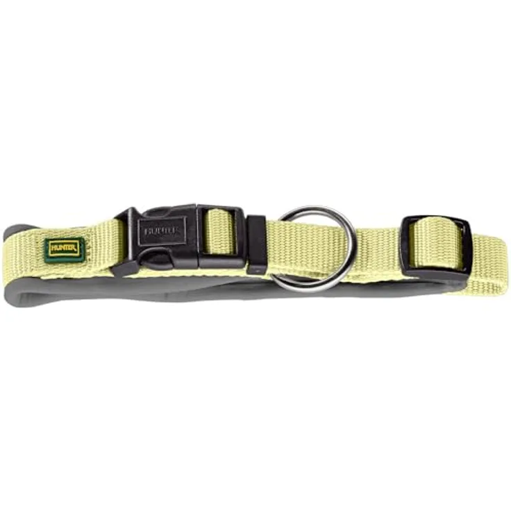HUNTER Hundehalsung NEOPREN Vario Plus, strapazierfähiges Nylon, weiche Neoprenpolsterung, stufenlos verstellbar, mit Zugentlastung, pflegeleicht, komfortabel, Matcha/grau, Größe: M/2,0