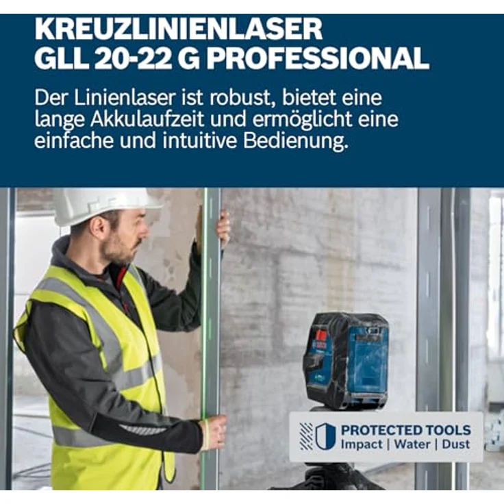 Bosch Professional GLL 20-22 G (C) Linienlaser mit IP65-Schutz und Dual Power Source, robustes Gehäuse und U-Form Laserfenster – Bild 3