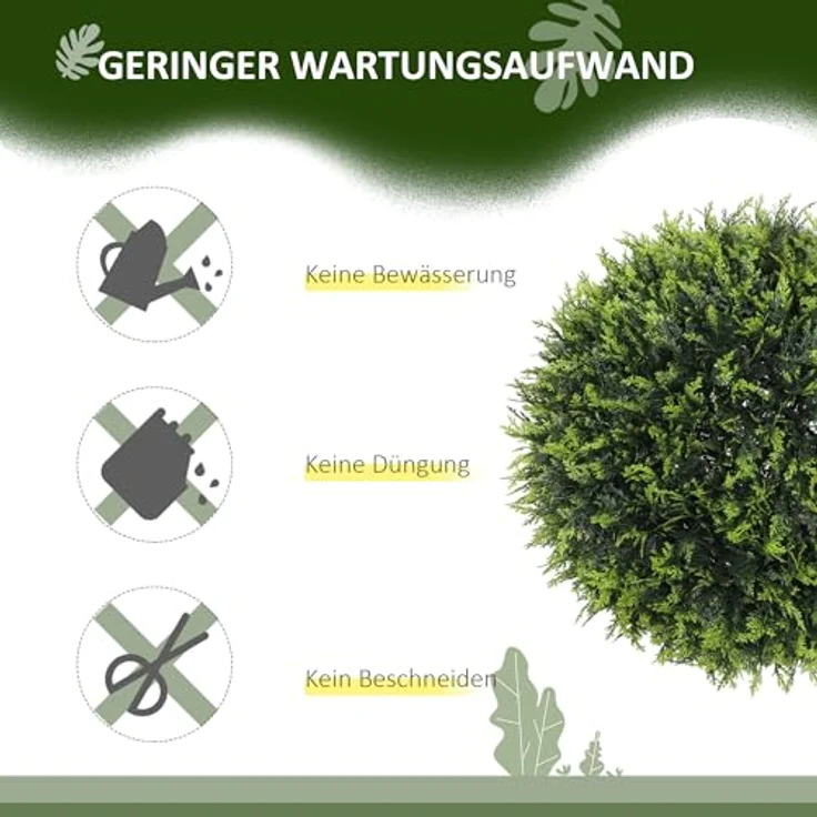 HOMCOM 2er-Set Künstliche Zeder, 45 cm pflegeleichte Kunstpflanze für Innen- und Außenbereich, grün – Bild 5