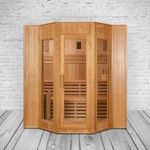 PureHaven Sauna Finnische Sauna Alaska III 208x200x200 cm mit Harvia Saunaofen für 5 Personen - Hemlockholz - Komplettes Zubehör - Glastür - Beleuchtung