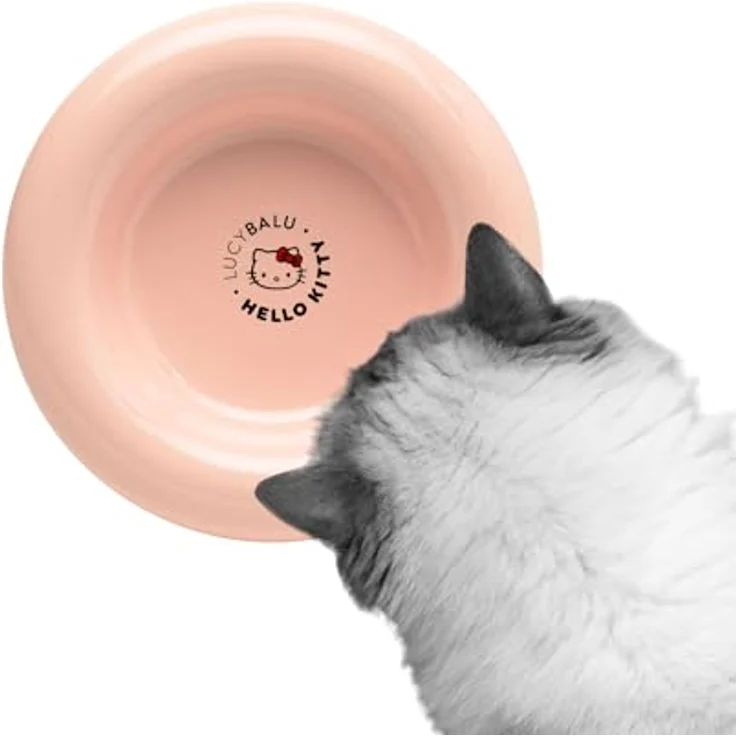 LucyBalu X Hello Kitty Drop Katzennapf aus Porzellan, erhöhter Fressnapf für Katzen, ergonomisch, kippsicher, rosa – Bild 1