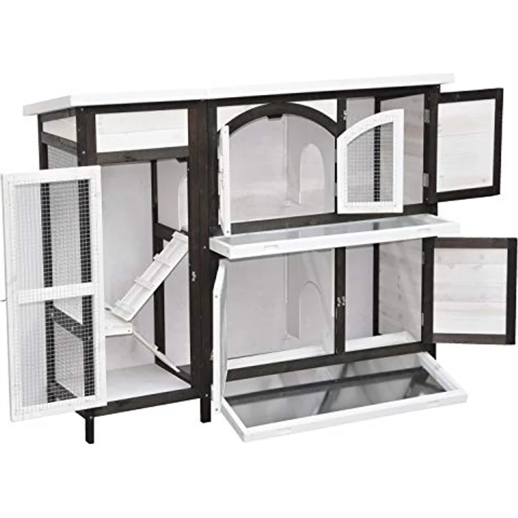 nanook Kaninchenstall Hasenstall XXL Meerschweinchenstall draußen Outdoor für 2 Hasen Volierendraht wetterfest Jumbo 138 x 48 x 109 cm, dunkelbraun/weiß – Bild 3
