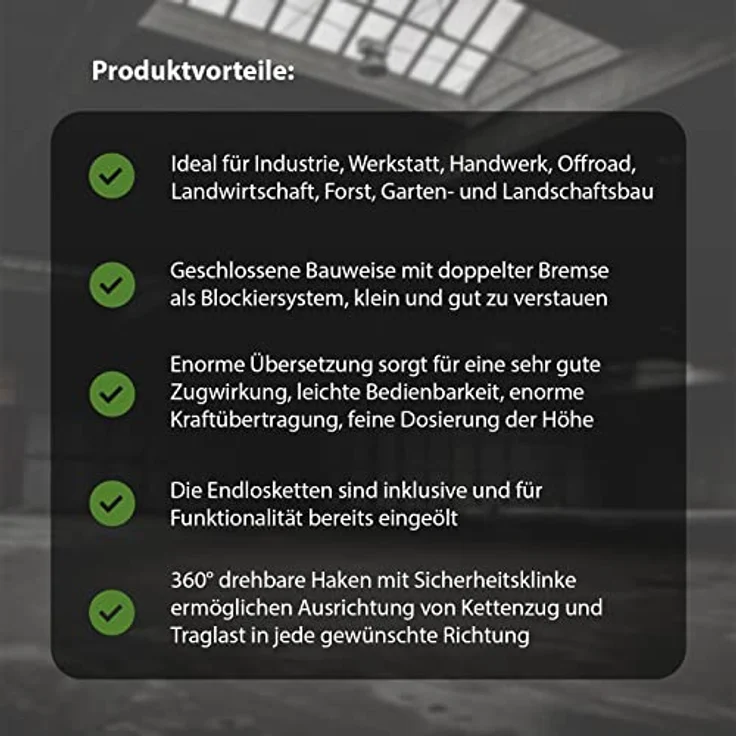 TRUTZHOLM Kettenzug HSC 3000kg, Flaschenzug mit Doppelbremse und 3m Hubhöhe, ideal für Werkstatt und Industrie – Bild 6