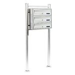 Wiltec 3er Briefkastenanlage Edelstahl mit 3 Schlössern, platzsparend und einfach montiert, silber
