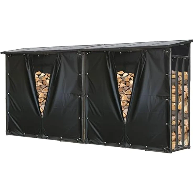 QUICK STAR Kaminholzregal Set 2 Stück, Metall, 143 x 70 x 145 cm, Anthrazit, 2,8 m³ Kapazität, wetterfest, 40 mm Stahlprofil – Bild 1