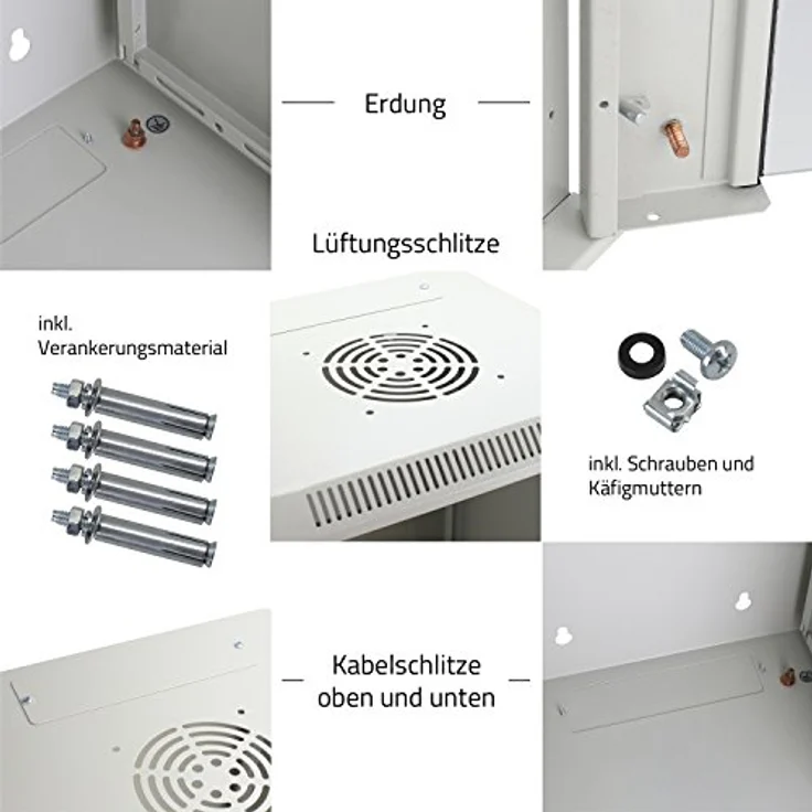 HMF 63309-07 Serverschrank 10 Zoll, 9 HE, Netzwerkschrank, 31,2 x 30 x 48,3 cm, lichtgrau – Bild 10