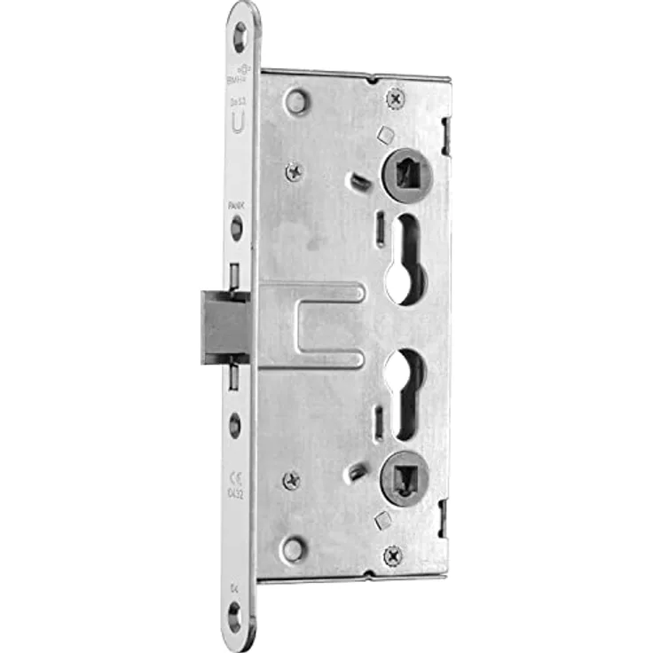 BMH 1758.000007 Fluchttürschloss Türschloss DM65 PZ72 universal, 1-flügelig Stulp 24 mm ohne Rosettenlöcher, Edelstahl 1758, Silber - Panikschloss für Stahlblechtüren, geprüft nach Norm EN179, Fluchttürfunktion D
