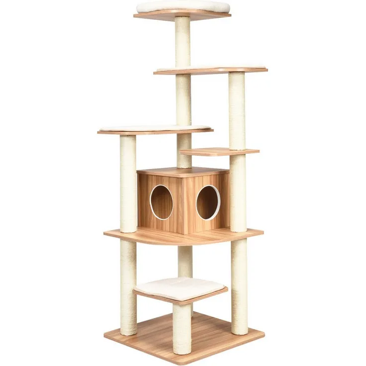 COSTWAY Kratzbaum Katzenbaum, XXL 175 x 86,5 x 86,5 cm, 6-stufig, Natürliche Farbe, mit 1 Höhle & 5 Matten