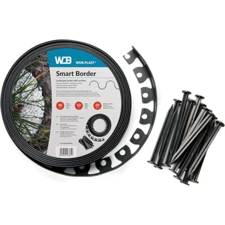 WDB Flexible Rasenkante aus Kunststoff, 30m lang, 4cm hoch, mit 60 Befestigungsnägeln, schwarz RAL 9005, wetterbeständig und elastisch – Bild 1