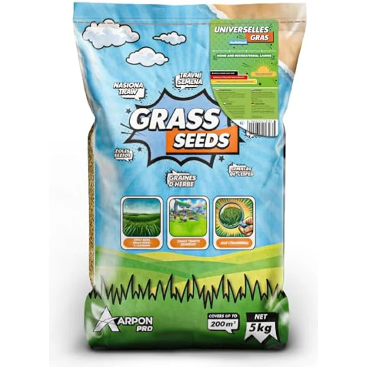 ARPON Premium Rasensamen, Schnellkeimend, robust & pflegeleicht, 5kg für 200m², dichtes, sattgrünes Gras für Nachsaat und Neuansaat im Frühjahr – Bild 1