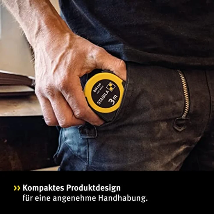 STABILA Taschenbandmaß BM 150, 3 m, Maßband mit metrischer Skala, Sichtfenster für Direktablesung, bruchsicheres ABS-Gehäuse, beweglicher Anfangshaken, Gürtel-Clip, MID-Genauigkeit – Bild 3