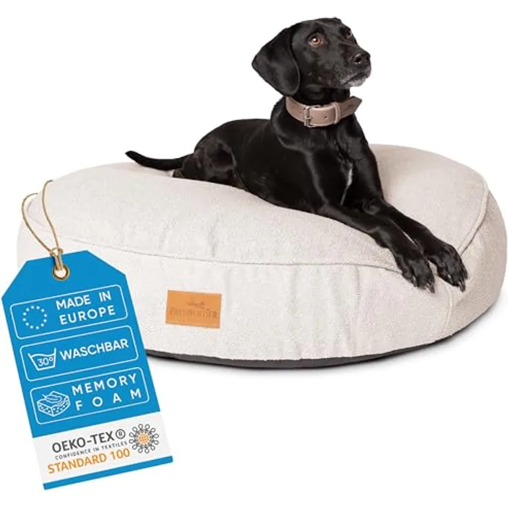 FREUDENTIER® Hundebett XL 100cm rund - Memory Foam - flauschig & waschbar - Made in EU - Hundekissen für mittelgroße & Grosse Hunde - Hundematratze in grau