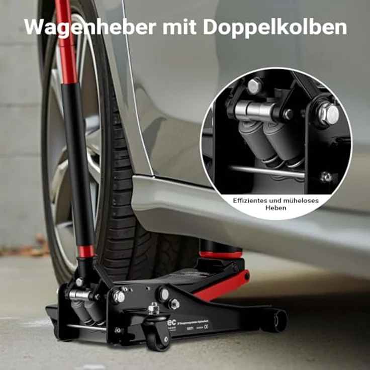 XPOtool Rangierwagenheber hydraulisch 3t, 85-500mm Hubhöhe, Fahrbarer Autoheber mit Doppelkolben und vier Rollen – Bild 6
