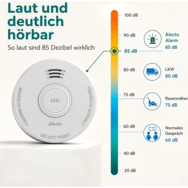 Alecto SD110, Stand-Alone-Rauchmelder mit fotoelektrischem Sensor, 85 dB Alarm, 1-Jahres-Batterie, weiß – Bild 4