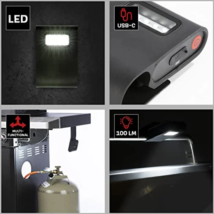 LANDMANN | Magnetische Grilllampe | Stromsparende LED-Technologie | Einfach & schnell angebracht | Aufladbar | Lithium-Ionen-Akku | Helligkeit: 100 Lumen | Timer-Funktion | Bis 5 Stunden Leuchtdauer – Bild 5