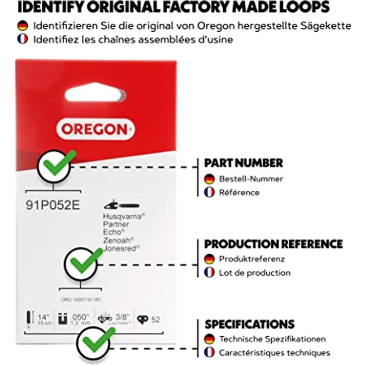 Oregon Standard Sägekette passend für 35 cm Husqvarna, McCulloch, Ryobi, Bosch Motorsägen, 52 Treibglieder – Bild 6