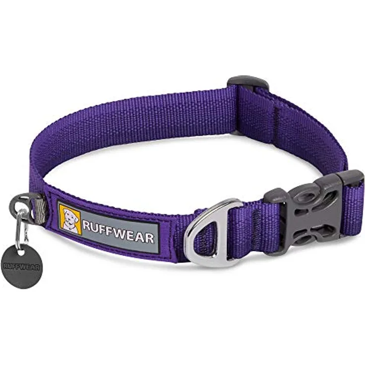 RUFFWEAR Front Range Hundehalsband, Robustes Tubelok-Gewebe, Aluminium-Leinenbefestigung & Schnalle, Helles, Stilvolles & Langlebiges Halsband für den Alltag, Huckleberry Blue (Größe L, 51-66cm)
