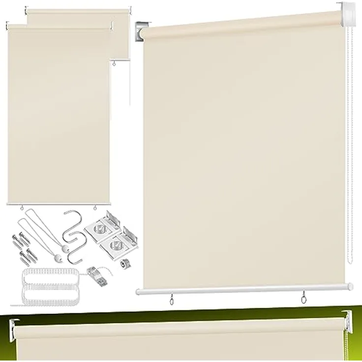 KESSER Senkrechtmarkise Vertikalmarkise Balkonmarkise Sichtschutz Sonnenschutz Seitenrollo Beschattung , Balkonrollo Stabil und wetterbeständig, für Balkon, Terrasse, Garten, anthrazit Beige, 140x140cm