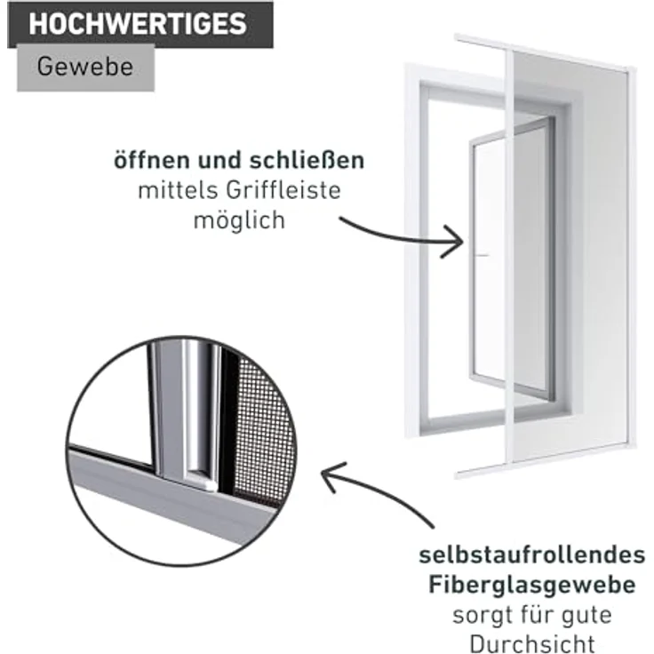 Windhager Plus Insektenschutz Aluminium-Rollo Fliegengitter für Türen, Balkontüren, individuell Kürzbar, 160 x 225 cm, Weiß, 03894 – Bild 5