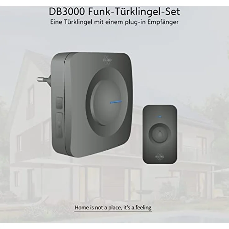 ELRO DB3000 Funk Türklingel Set Empfänger für Steckdose-Wasserdicht, 300m Reichweite, 64 Melodien-Schwarz, Plug-In/Stecker – Bild 2
