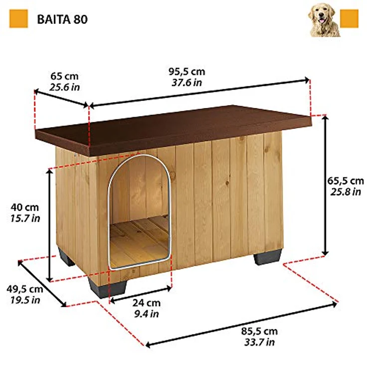 Ferplast Hundehütte große Hunde BAITA 80 aus FSC-Holz, Hundehaus Outdoor Wetterfest, Isolierende Kunststofffüße, Tür mit Bissschutzkante aus Aluminium, 96 x 65 x h 66 cm. – Bild 2