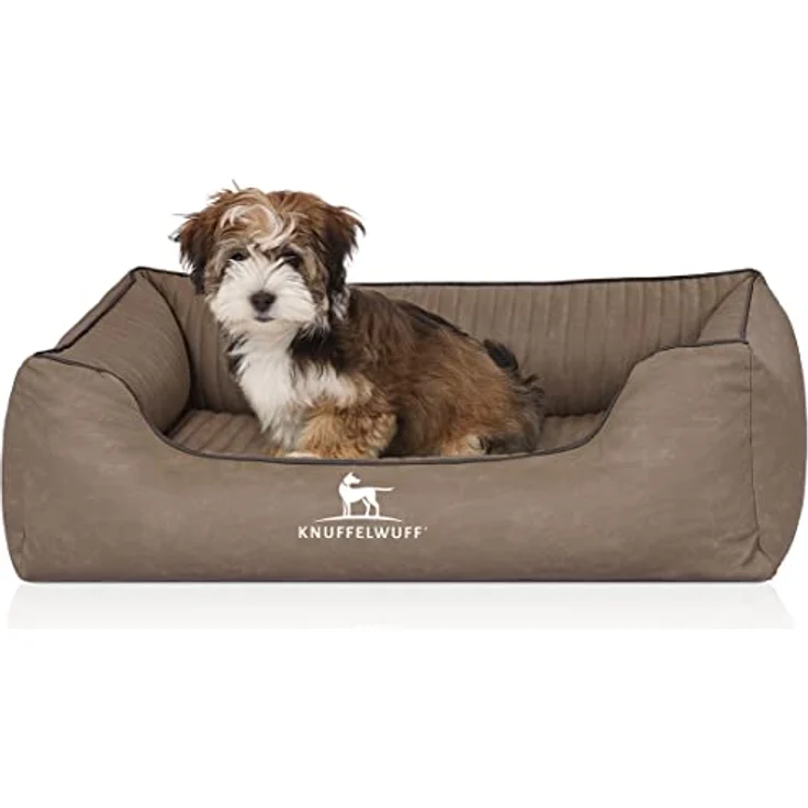 Knuffelwuff Orthopädisches Hundebett Columbia aus Laser-gestepptem Kunstleder M-L 85 x 63cm Stone – Bild 1