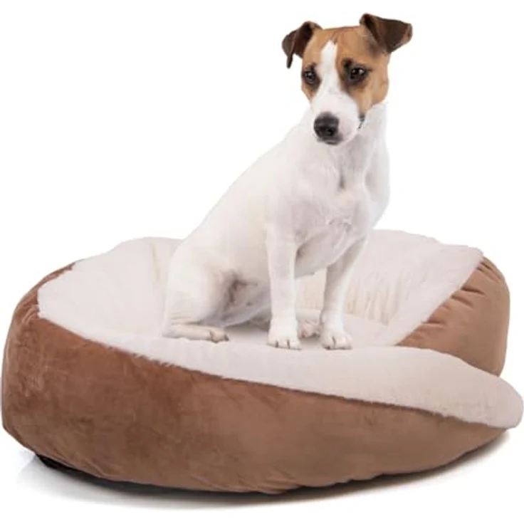 Wallace & Jones | Hundebett rund Grace - gemütlicher Hundekorb für mittelgroße Hunde | Hundebett mit Rand, rutschfest | braun-beige | Größe M | ca. 60 x 60 x 18 cm – Bild 1