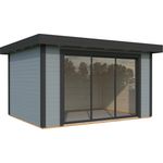 Palmako Gartenhaus Lydia, 385 x 291 cm, mit grau lackierten Glasschiebetüren aus Sicherheitsglas, 28 mm Wandstärke
