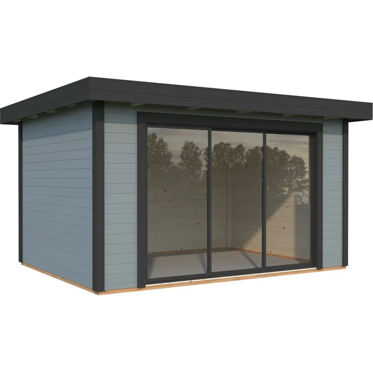 Palmako Gartenhaus Lydia, 385 x 291 cm, mit grau lackierten Glasschiebetüren aus Sicherheitsglas, 28 mm Wandstärke