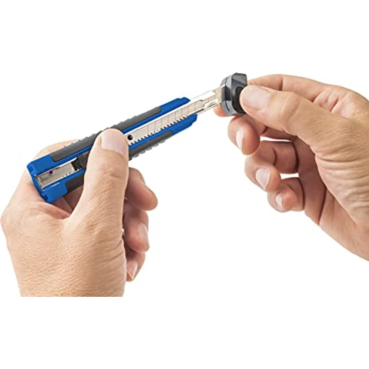 DAHLE PRO-Cutter 10870, Teppichmesser mit Metall-Messerführung, 9 mm Klinge, blau, inkl. 12 Abbrechklingen und 2 Ersatzmessern – Bild 3