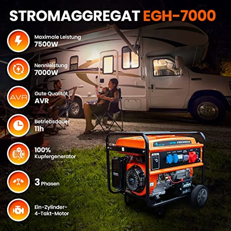 Extralink Stromerzeuger EGH-7000 leise Generator Notstromaggregat Benzin Stromaggregat, Metallgestell, 7000 W, 220V, 25 l - blau – Bild 5