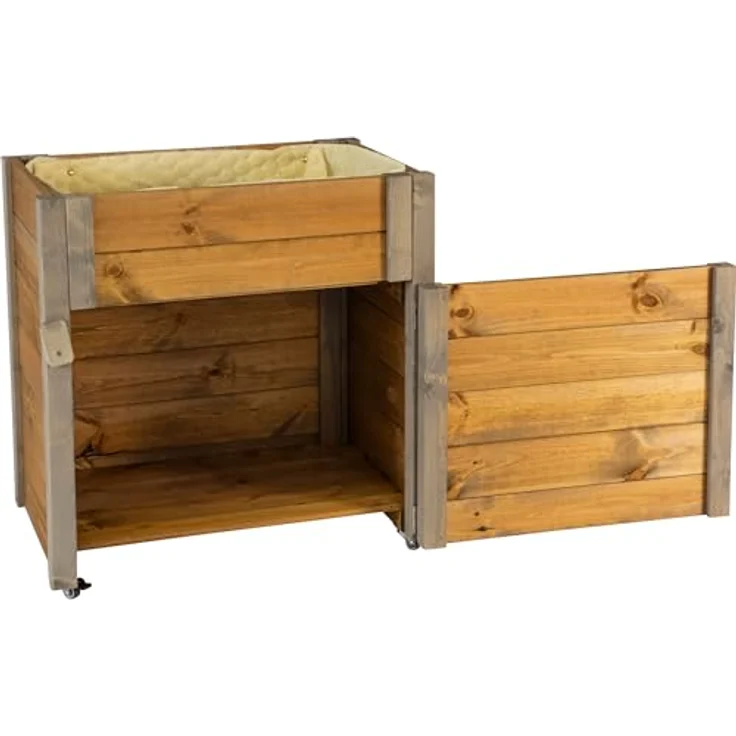 dobar® Rollbares Hochbeet mit Staufach, inkl. Schafswolle, M (60 x 40 x 62 cm), Grau-Braun – Bild 1