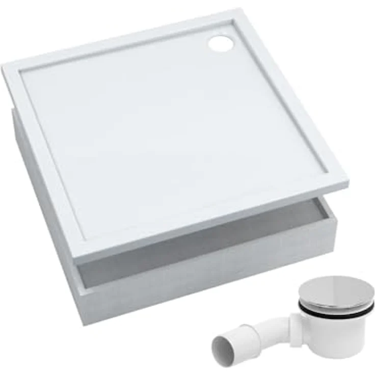 Aquabad® Duschwanne BASIC Smooth White, Quadrat, 80x80 cm, Acryl mit Styroporträger und Ablaufgarnitur – Bild 1