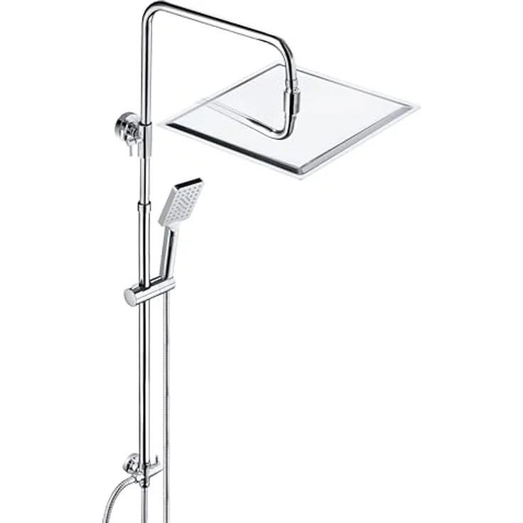 JOHO Duschset ohne Armatur, Chrom Duschstangeset mit eckigem 30x30cm Regenduschkopf aus rostfreiem Edelstahl, wassersparend und höhenverstellbar – Bild 1