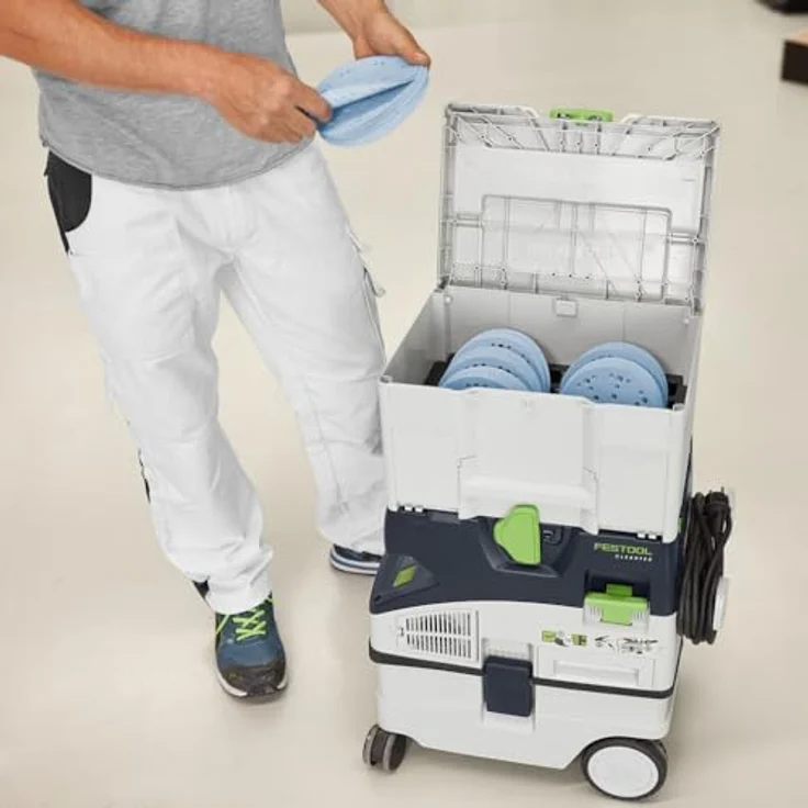 Festool Schleifmittel-Systainer³ SYS-STF D150 GR-Set Granat, Schleifscheiben für VOC Lacke und harte Untergründe, staubarmes Arbeiten, 49 Loch Absaugung, 20 x verschiedene Körnungen, SYS3 M 237 – Bild 5