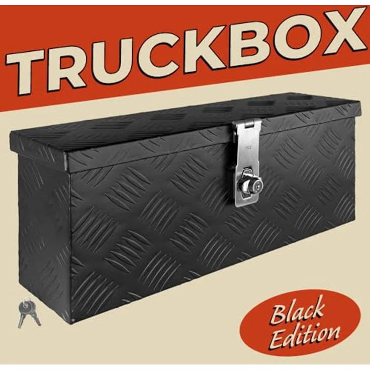 Trucky Deichselbox D015, Aluminium Werkzeugkasten in Schwarz, abschließbar, wasserdicht, 50 x 14 x 20 cm – Bild 2