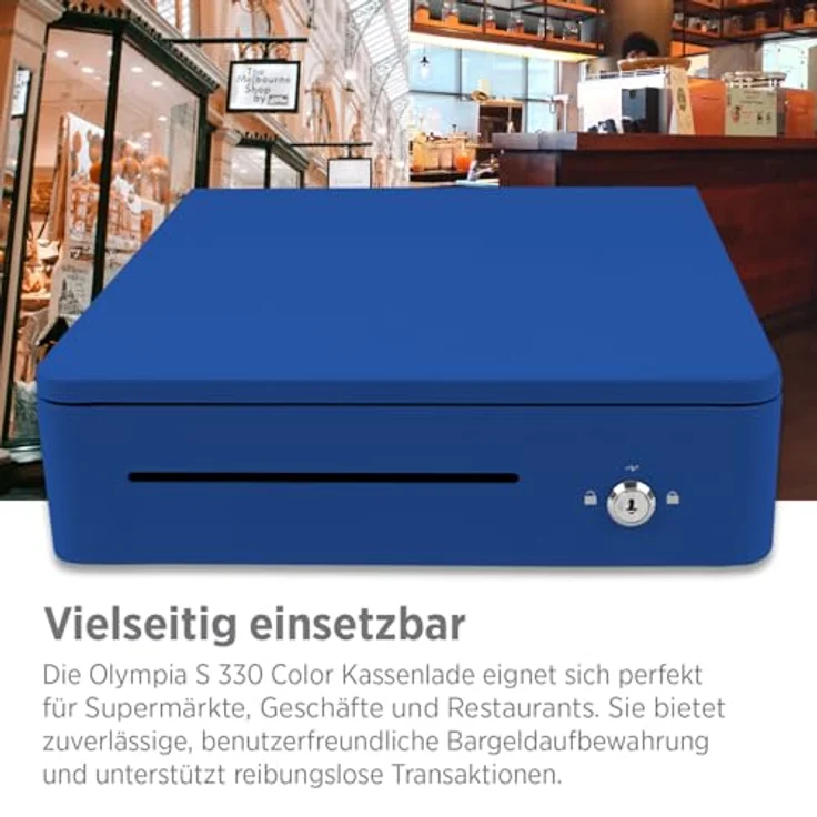 Olympia S 330 Blau, Kassenlade mit 8 Münzfächern, 4 Scheinfächern, Vollmetall, elektrisch ansteuerbar, Schloss & RJ11/RJ12-Anschluss – Bild 5