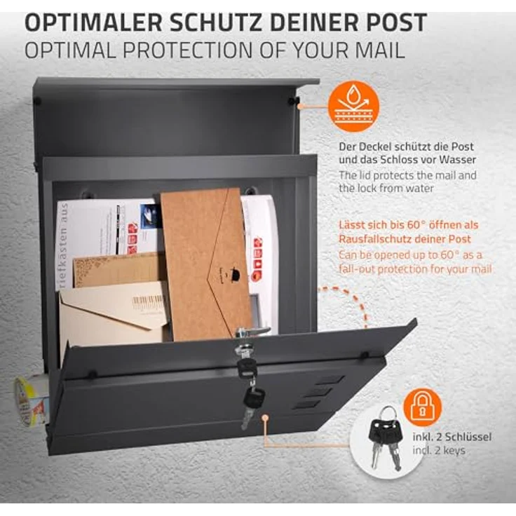 ECD Germany Standbriefkasten mit Zeitungsfach Design Briefkasten mit Pfosten Briefkastenanlage Briefkastenständer Anthrazit 120cm Edelstahl, Postkasten Anthrazit 37x10,5x36,5cm Stahl pulverbeschichtet, elegant und funktional – Bild 4