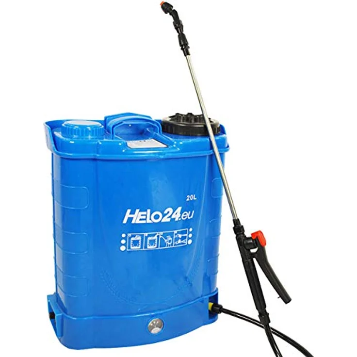 Helo 'E1' Rückenspritze Drucksprüher 20 Liter, elektrisch mit 12V-8AH Akku, 3.1 l/min Reflux-Pumpe, 2-4 Bar, Drucksprühgerät Edelstahl Lanze, 3 Düsen, Auslösesperre und Druckentlastungsventil – Bild 1