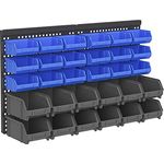 DURHAND Lagersystem Wandregal 37,5 x 63 cm, Sichtlagerkästen, 30tlg. Boxen in 2 Größen, Werkzeughalterungen, Werkstattwandregal für Schrauben, Blau