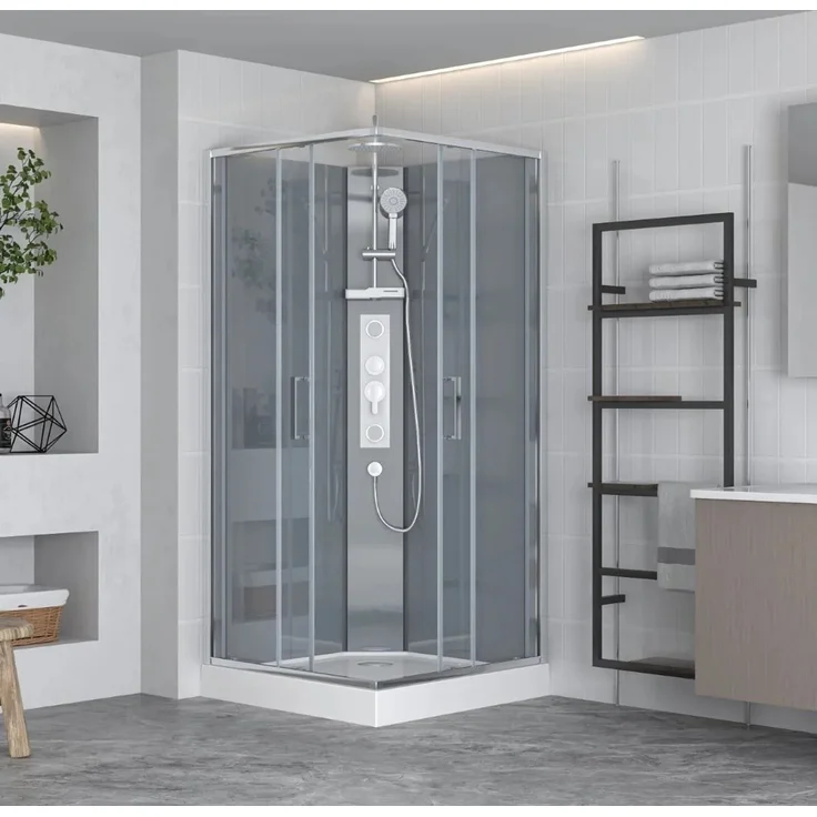 Swiss Aqua Technologies Projekt Komplettdusche 90x90 cm, Duschabtrennung mit Schiebetür, inkludiert Duschwanne und Duschsystem Chrom