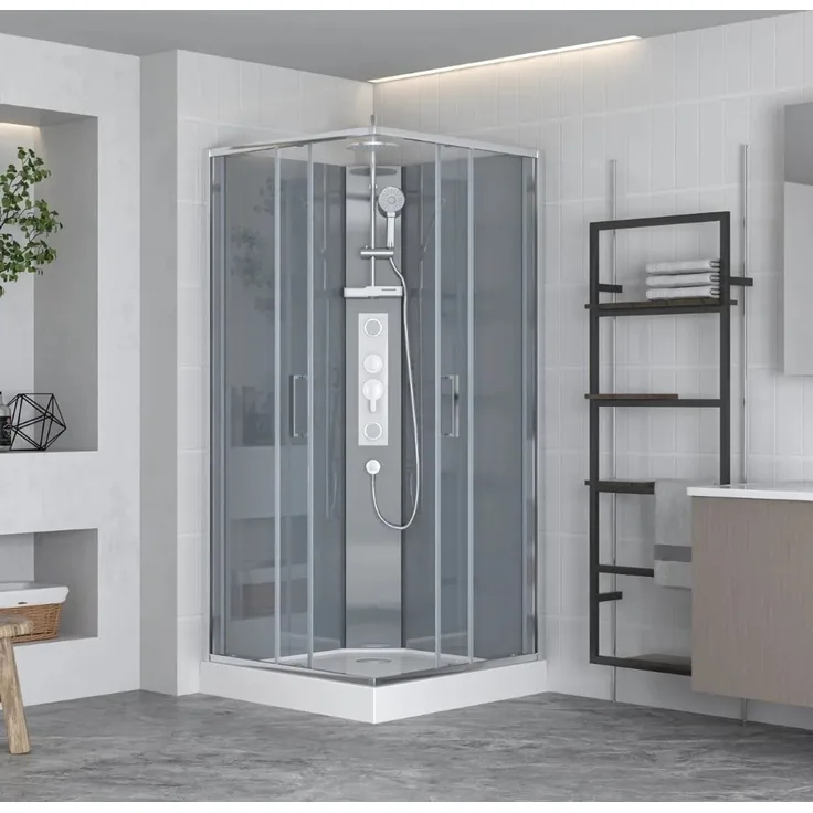 Swiss Aqua Technologies Projekt Komplettdusche 90x90 cm, Duschabtrennung mit Schiebetür, inkludiert Duschwanne und Duschsystem Chrom