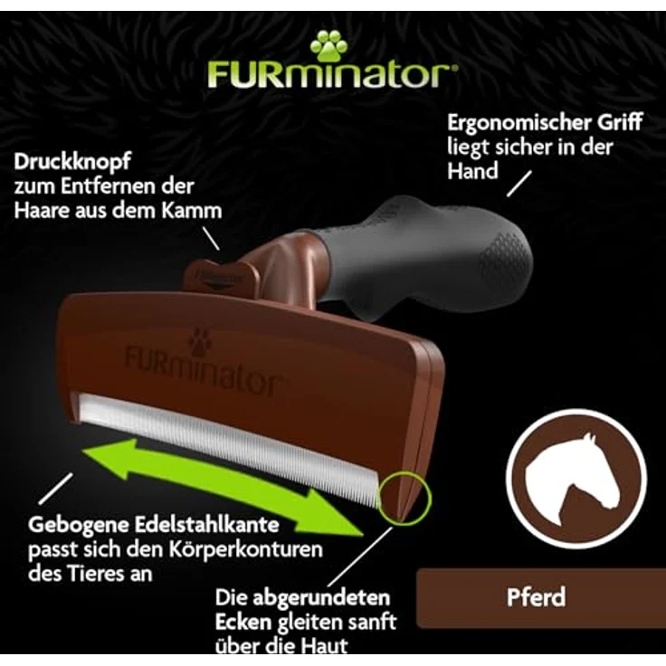 FURminator Fellbürste für Pferde, Fellwechselbürste mit FURejector-Druckknopf zur einfachen Haarentfernung – Bild 3