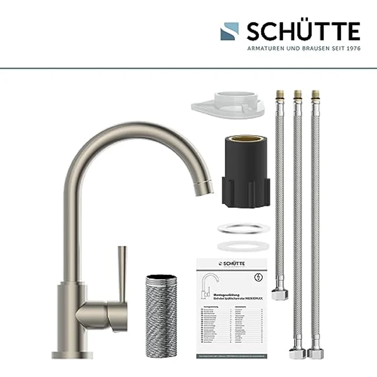 Schütte Cornwall Niederdruck Spültischarmatur, 360° schwenkbarer Wasserhahn mit Dripless-Strahlregler, Einhebel-Mischbatterie – Bild 6