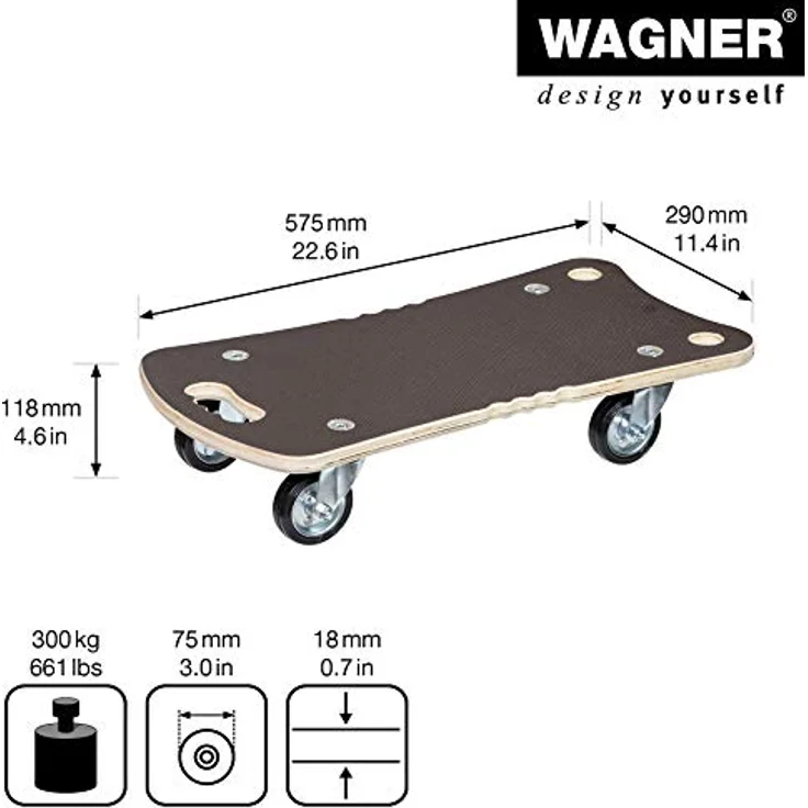 Wagner System MM 1312, Transportwagen mit rutschfester MaxiGrip-Beschichtung, Tragfähigkeit 300 kg, Birken-Multiplex, 290 x 575 mm – Bild 2