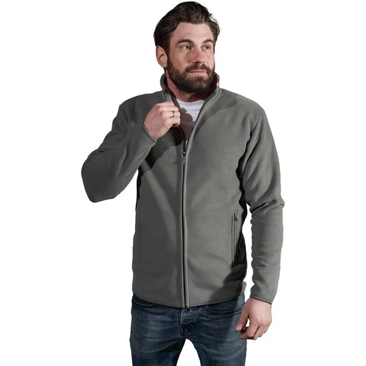 Promodoro Men’s Double Fleece Jacket, Arbeitsjacke mit Stehkragen, windabweisend, atmungsaktiv, Grösse M, steel gray