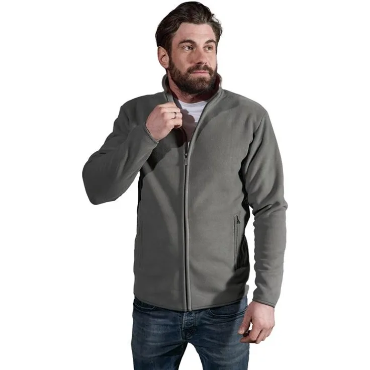 Promodoro Men’s Double Fleece Jacket, Arbeitsjacke mit Stehkragen, windabweisend, atmungsaktiv, Grösse M, steel gray