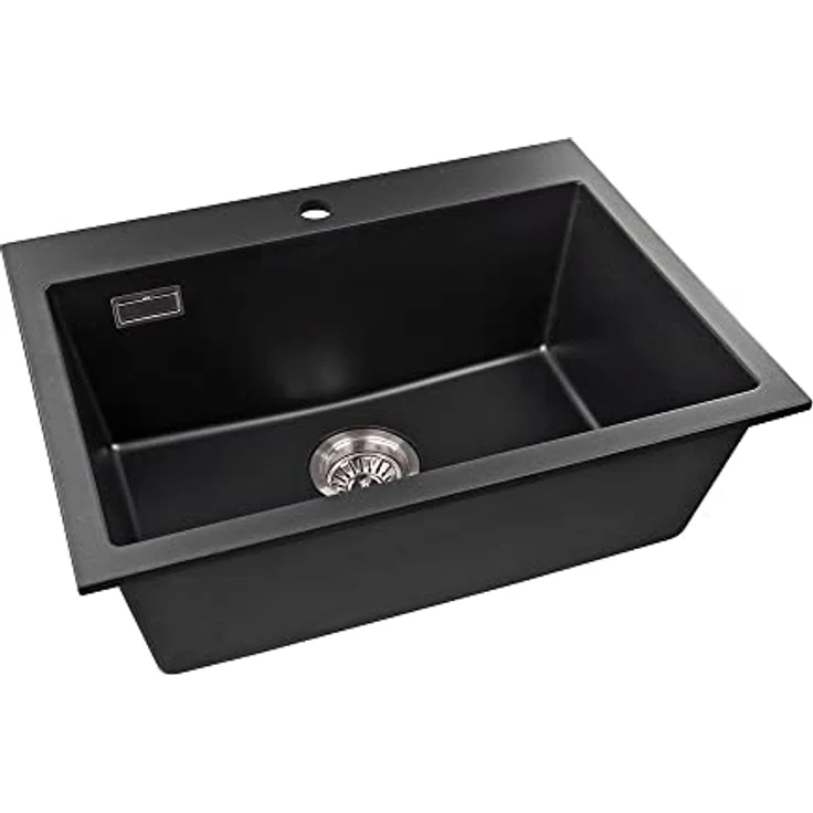 Stabilo Sanitär Einbauspüle "Kingston" Granitspüle 450 mm x 600 mm x 215 mm mit Zubehör schwarz Granitoptik – Bild 3