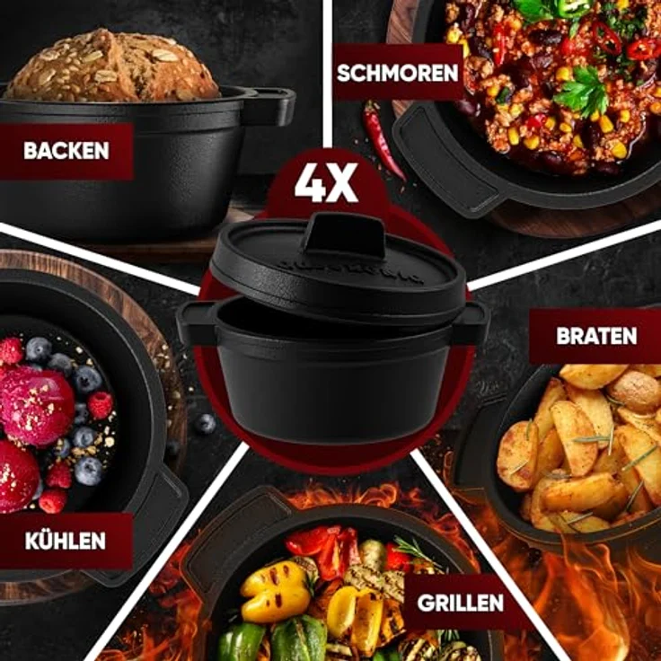 GUSSKÖNIG Dutch Oven Set Mini - 4x 300ml Gusseisen Mini Topf mit Deckel, bereits eingebrannt, vielseitig einsetzbar, ideal für Vorspeisen und Desserts – Bild 4