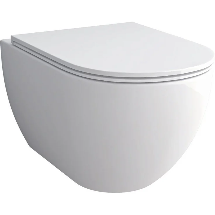 Alpenberger Tiefspül-WC Hänge WC - Wand WC Spülrandlos mit Toilettendeckel D Form, Abgang Waagerecht, WC Sitz mit Absenkautomatik - Made in EU - Passend zu Geberit, Keramik weiß, Nano-Beschichtung - Preisvergleich – Bild 1
